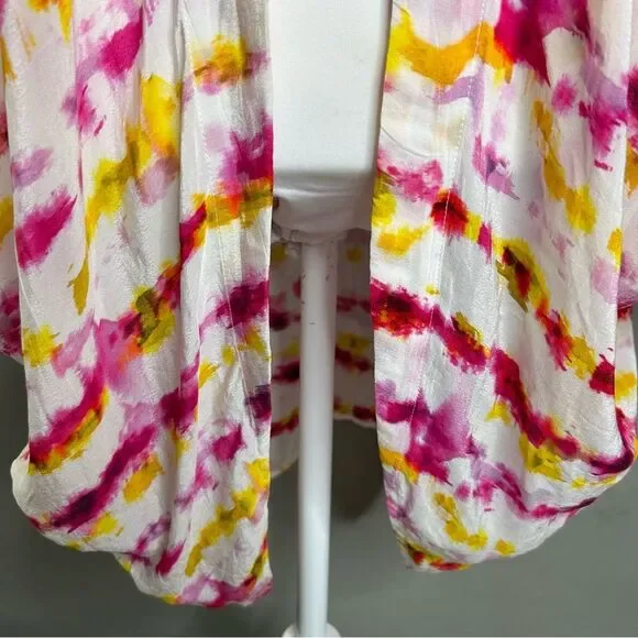 Anthropologie Pink Yellow Tie Dye Kimono Boho Festival Vacation Top OS - Picture 7 of 12
